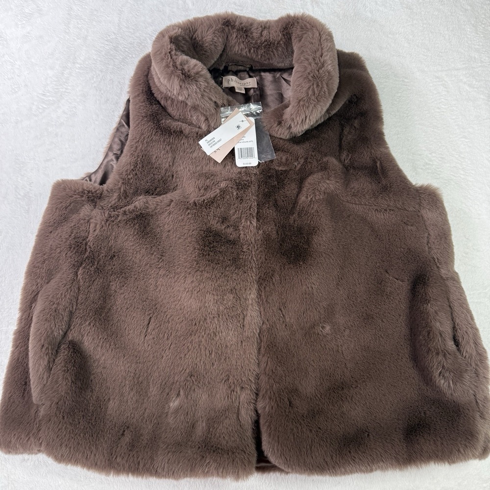 Philosophy Vegan Faux Fur Vest Jacket Womens XL Mocha NWT